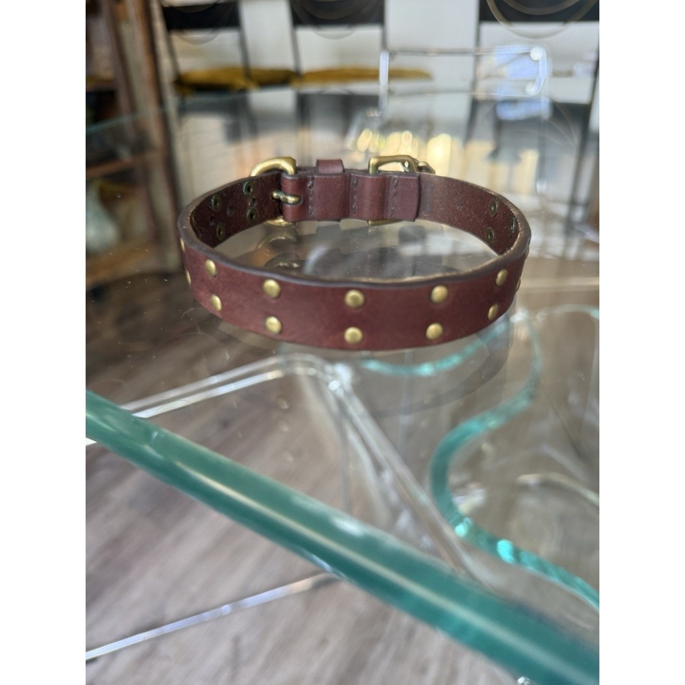 Coach Leather Dog Pet Collar Studded Brown Brass Rivets Size S 4354 - Picture 2 of 6